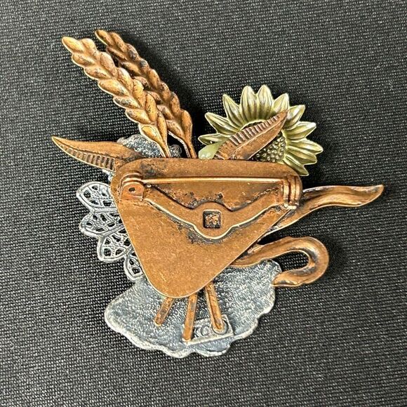 Designer KC Kenneth Cole Mixed Metal Brass Copper Fall Modernist Pin Brooch - Picture 3 of 7